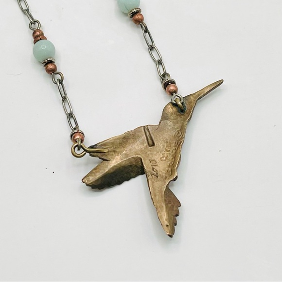 Bronze Hummingbird Necklace by Cavin Richie Bead Accents Sterling Silver Chain - Picture 7 of 12